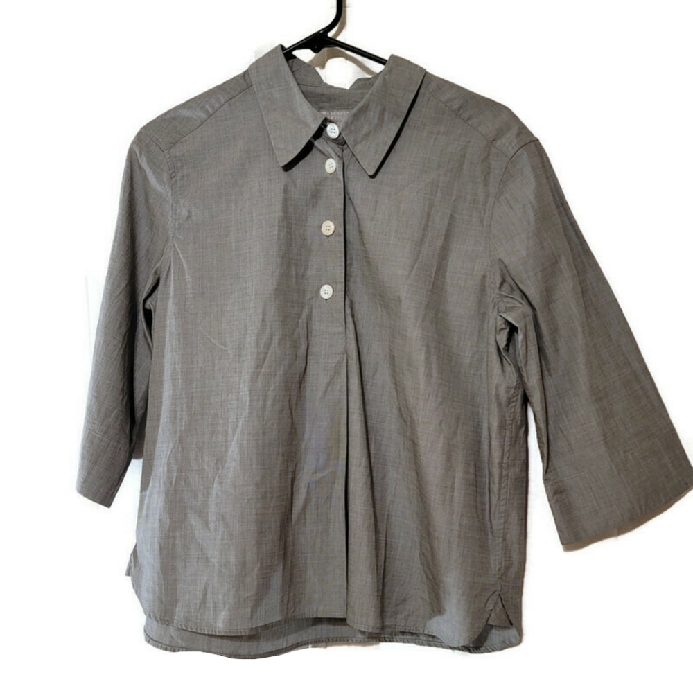 Margaret Howell Gray Inverse Pleat 4 Button 3/4 Sleeve Minamalist Boxy Shirt 8